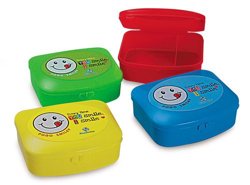Pogo Smily Lunch Box - Multi-Color PP Plastic Material | Durable, Kid-Friendly Design, Fun Smiley Face Compositions