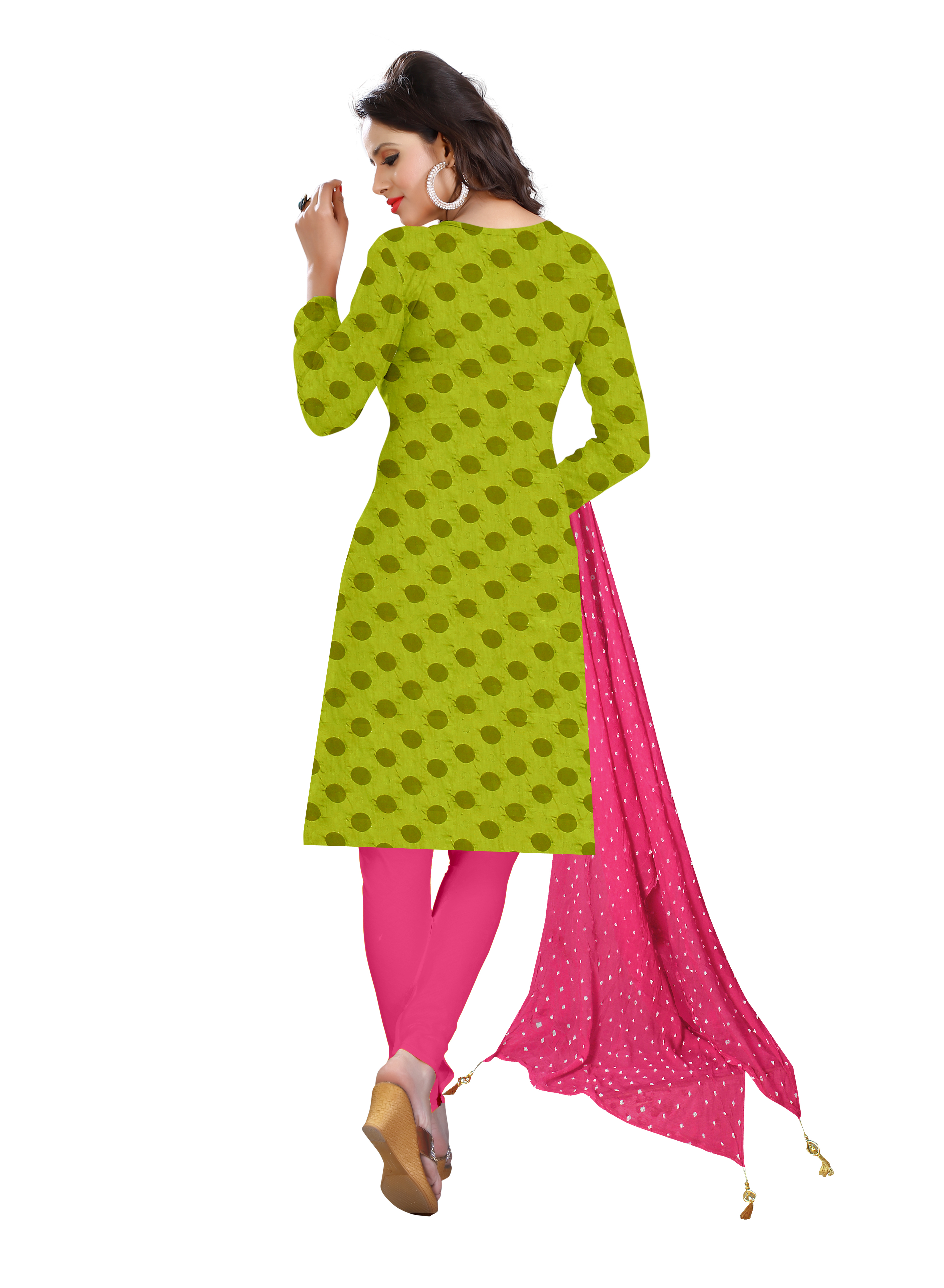 Ladies Dresses - Pure Cotton Fabric Top & Bottom, Pure Chiffon Dupatta | Handcrafted Mirror & Thread Neck Work, Includes Latkans, Custom Sizes Available