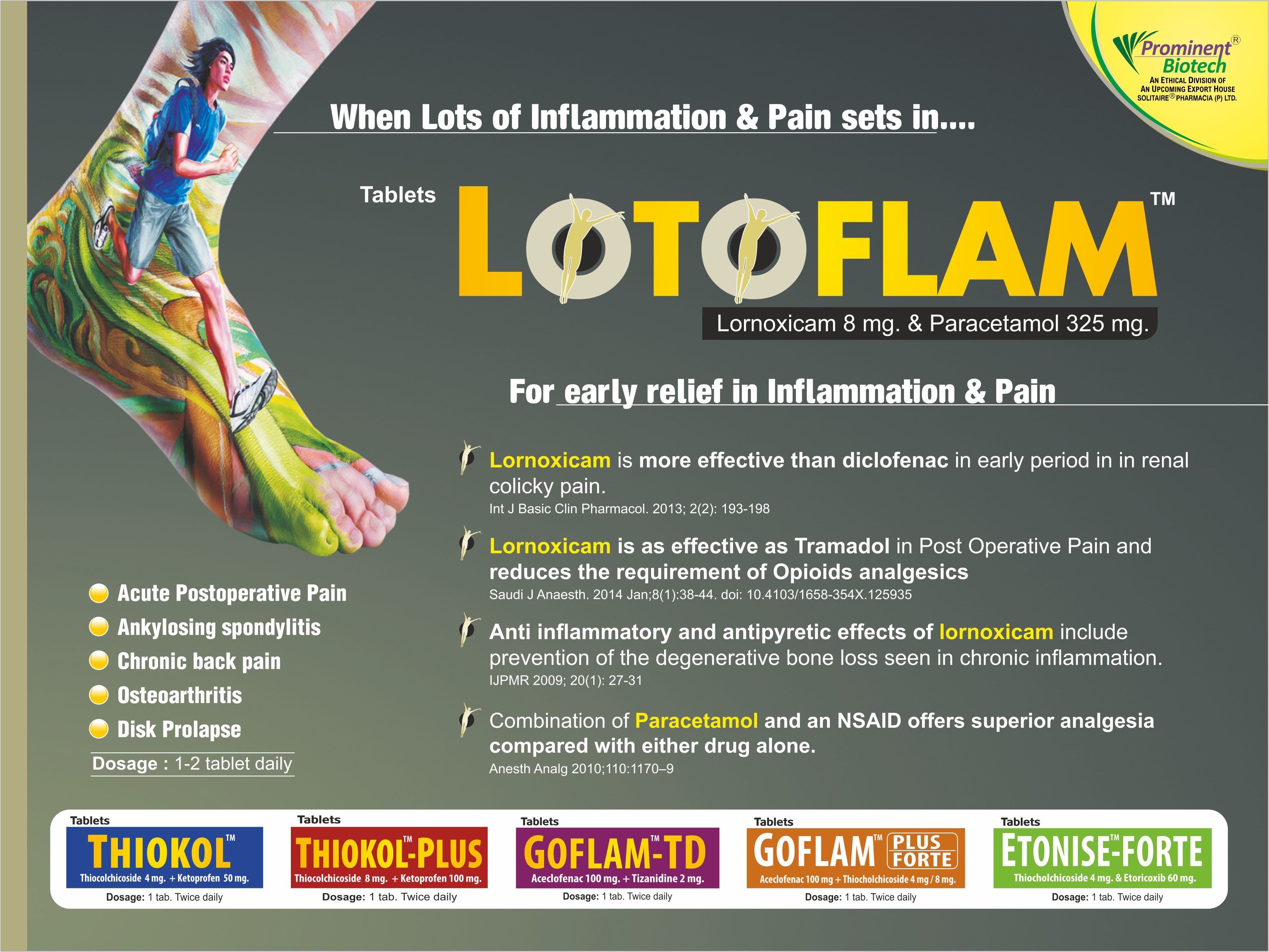 325 Mg Lornoxicam 8 Mg And Paracetamol Tablets - Application: Analgesic