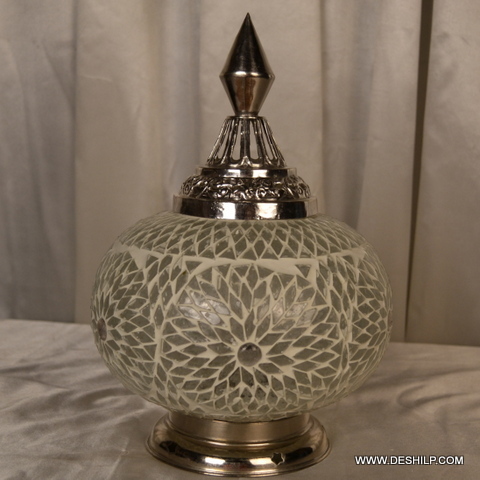 Table Top Black And White Mosaic Handmade Glass Table Lamp - Design: Modern Art