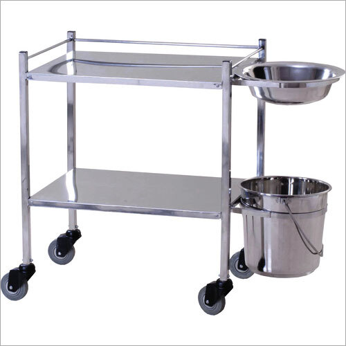 Dressing Trolley - Stainless Steel, 1080mm x 460mm x 830mm | Hospital Trolley with Stainless Steel Bowl and Bucket, Powder Coated Frame Options