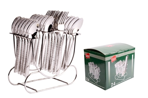 Silver Shapes Feast Stand Cutlery Set With Baby Spoon 24 Pcs