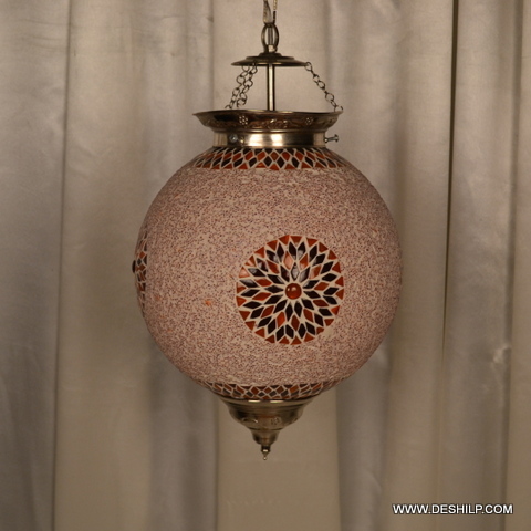 Rooftop Big Glass Orange Mosaic Wall Hanging - Color: Red