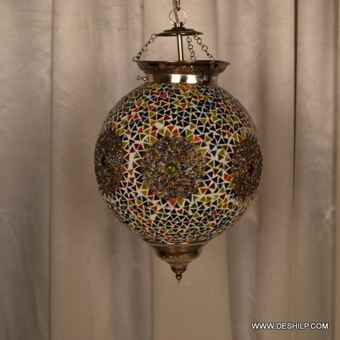 Multicolor Modern Art Multi Mosaic Glass Wall Hanging Lamp - Finish: Handmade