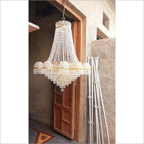 Crystal Jhoomer Light - Crystal Material, Customizable Height, Round Shape | Elegant White & Golden Design, Durable & Easy to Install