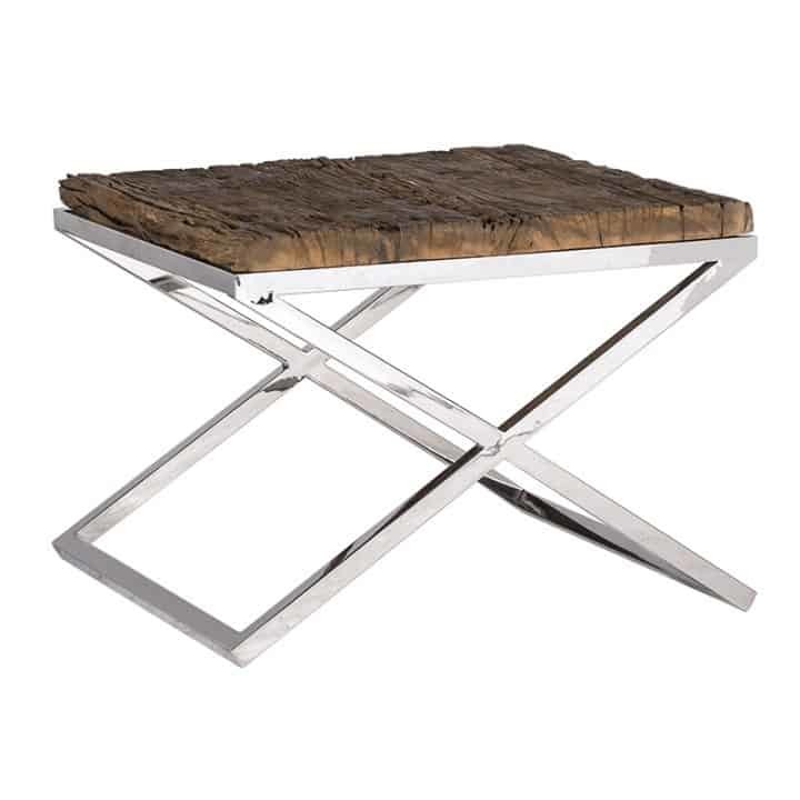 Metallic Shiny Coffee Table - Wrought Iron And Old Wood Top, 60 X 60 X 45 Cm, Antique European Design, Handmade Artwork, Indoor Living Room Furniture, 6-month Warranty