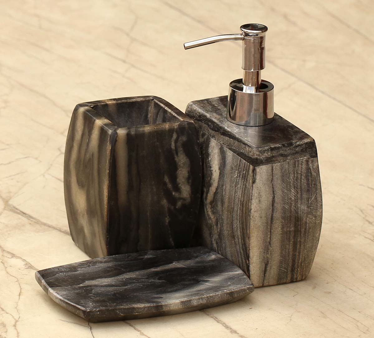 Grey Black Marble Soap Dispenser