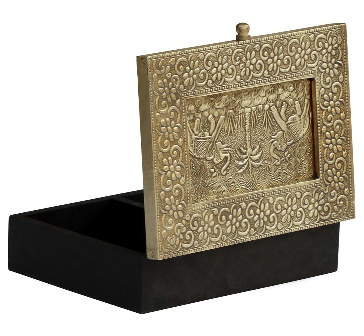 Wooden Jewelry Box Brass Sheet Embossed Palms