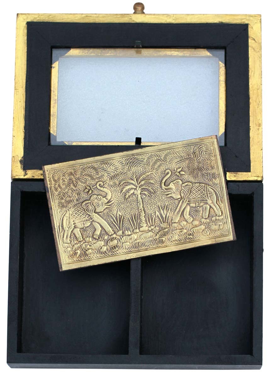 Wooden Jewelry Box Brass Sheet Embossed Palms