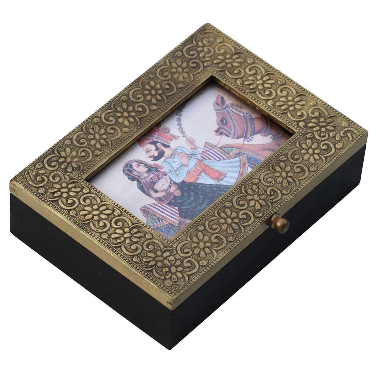 Wooden Jewelry Box Brass Sheet Embossed Palms