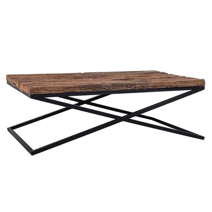 Iron Black Finished Coffee Table - 130x45x80 Cm, Antique Design With Old Wood Top, Handmade Craftsmanship, Wrought Iron Material, European Style For Living Room