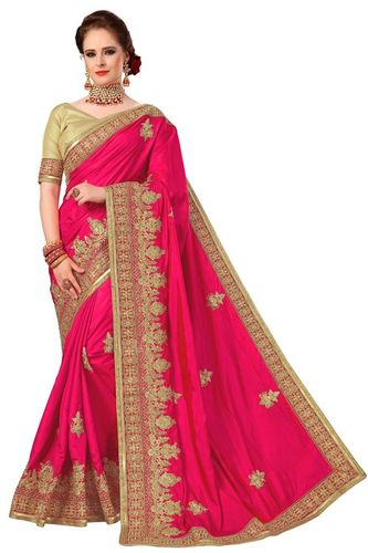 पिंक डिज़ाइनर एम्ब्रॉएडर्ड सिल्क साड़ी कलेक्शन