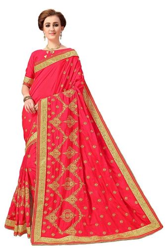Embroidered Silk Saree - 5.5 Mtr Length with 0.8 Mtr Blouse | Heavy Embroidery, Stone Work, Suitable for Festive, Party & Wedding Occasions