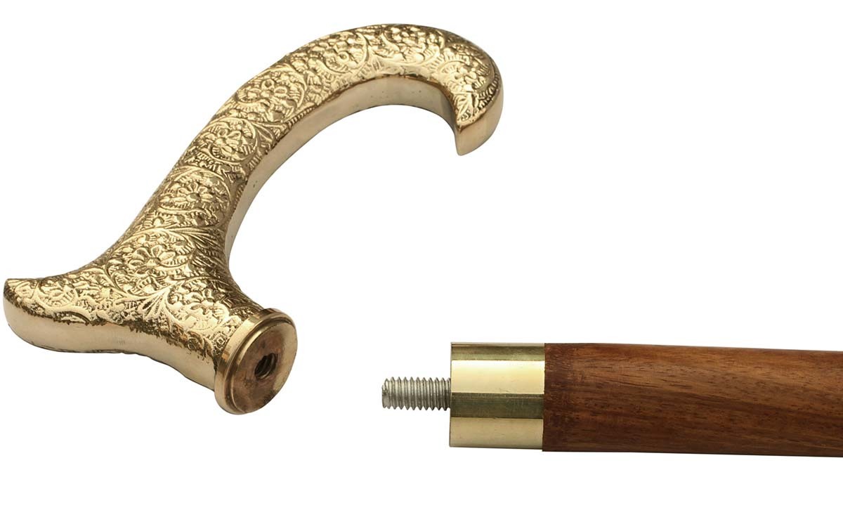 Wooden Derby Walking Cane - Rosewood & Brass Handle, Elegant Fritz Style Design For Men And Women, Decorative Antique Look