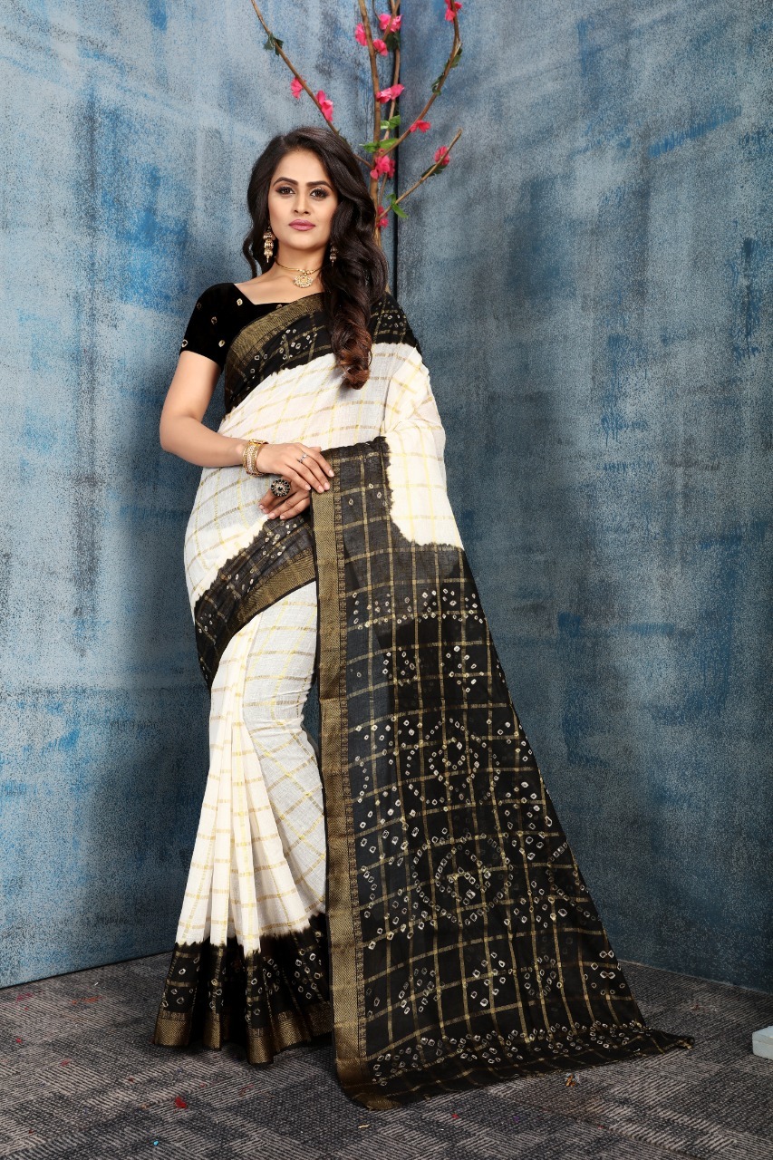 Mulit Panetar Bandhej Pure Cotton Saree