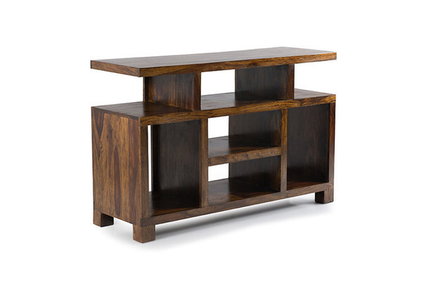 Corner Tv Unit - Solid Wood, 118x40x76 Cm, Dark Brown Finish | Lightweight, Durable, Eco-friendly, Assembly-free