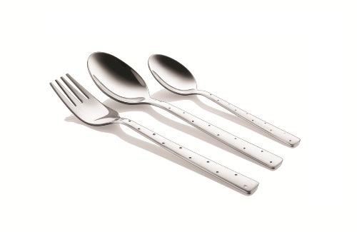 Silver Shapes White Dot Spoons And Fork With Box 18 Pcs