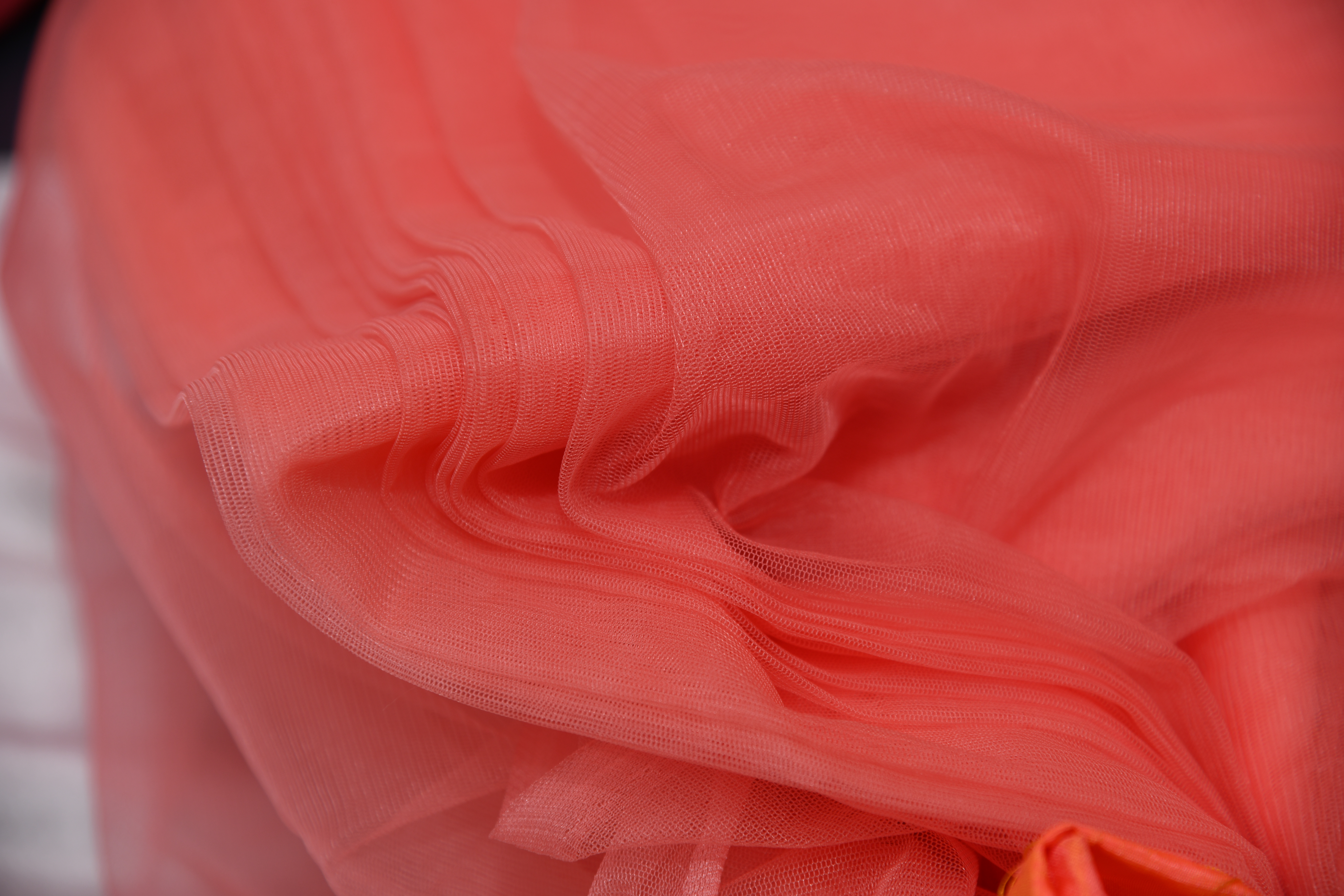Fancy Net Fabric - Orange Plain Net Material | Lightweight, Quick Dry, Washable For Garment Use