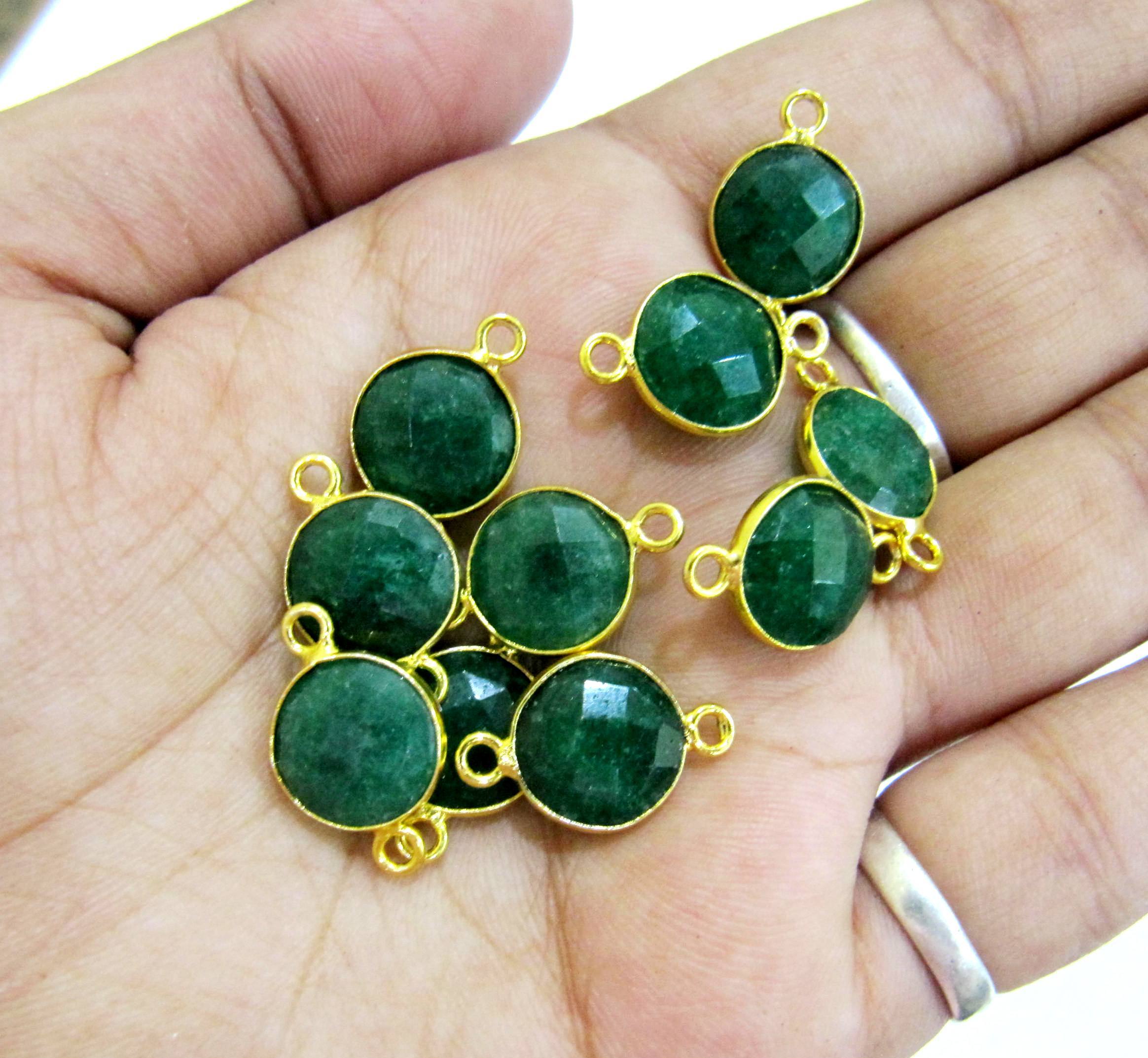 Set Of 6 Piece Emerald Coin Shape Briolette Bezel Connectors