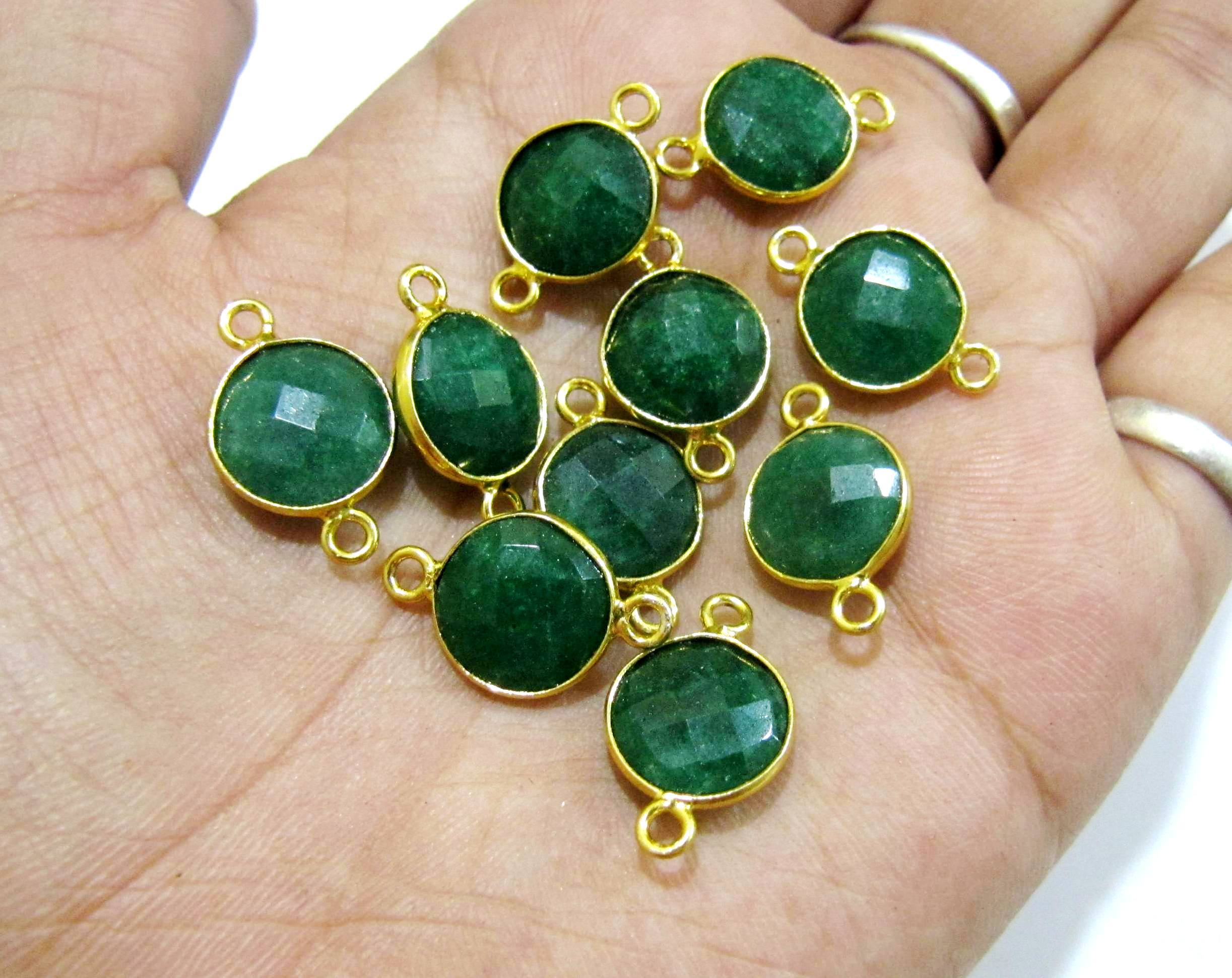 Set Of 6 Piece Emerald Coin Shape Briolette Bezel Connectors