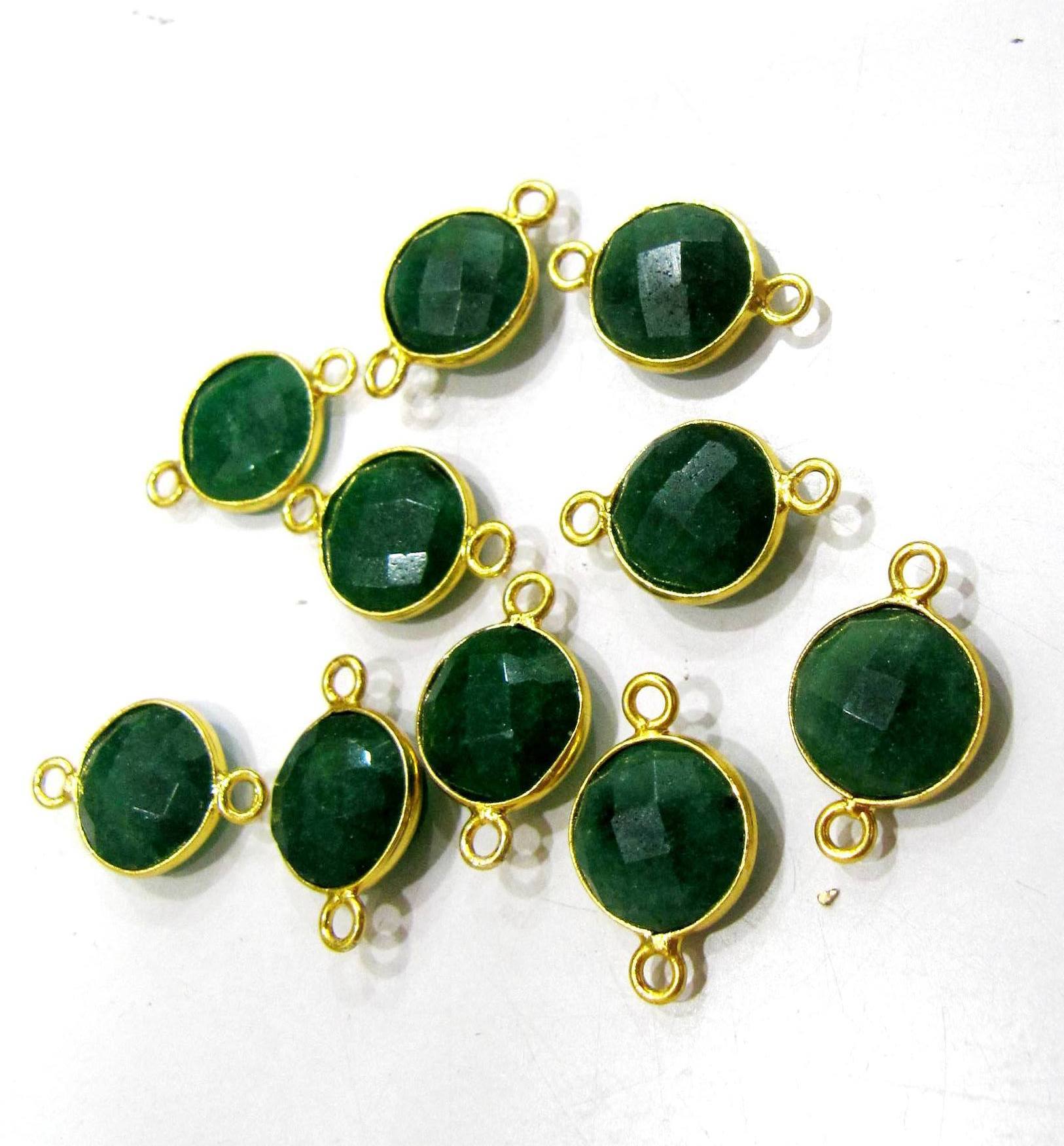 Set Of 6 Piece Emerald Coin Shape Briolette Bezel Connectors