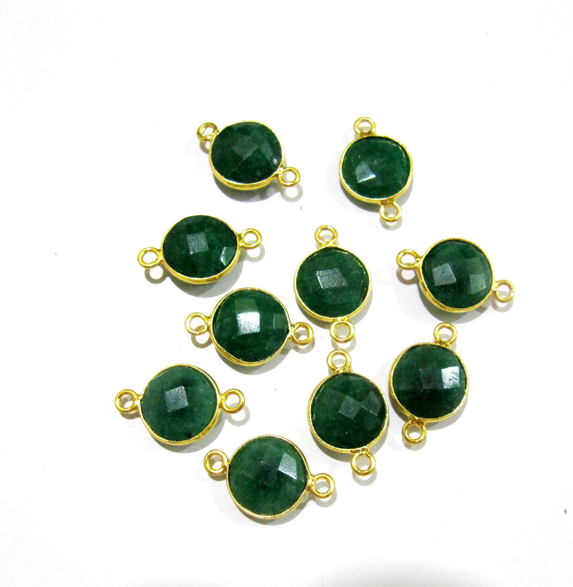 Set Of 6 Piece Emerald Coin Shape Briolette Bezel Connectors