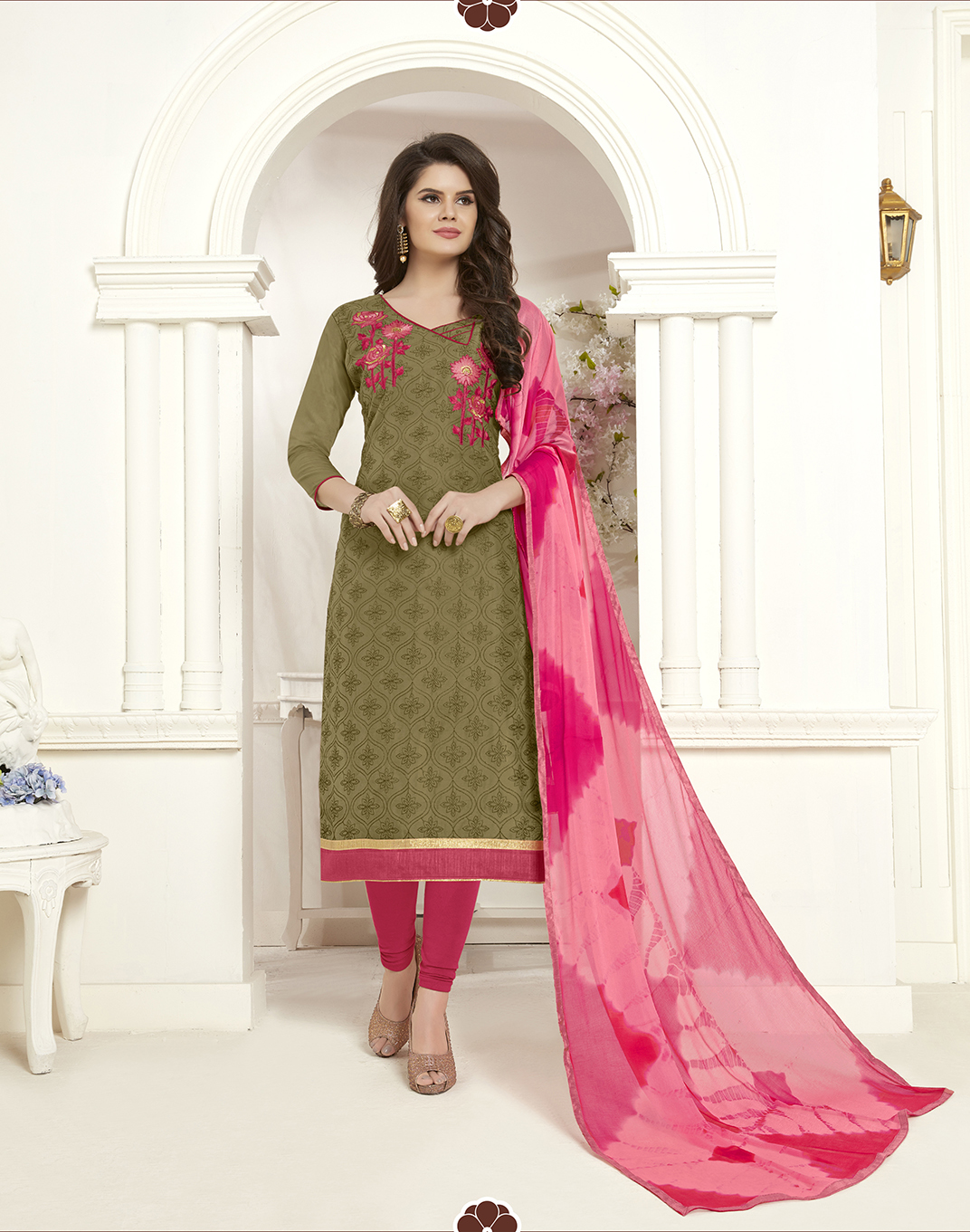 Pink And Sky Blue Fancy Unstitched Dress Material