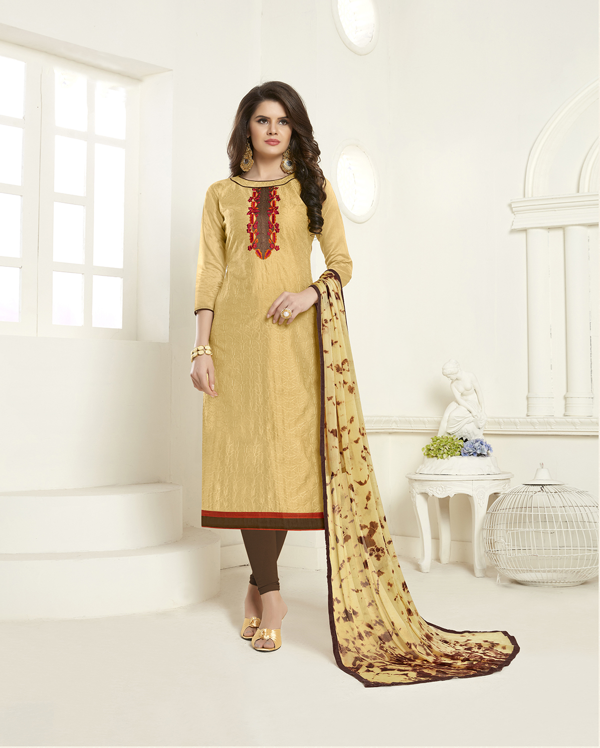 Pink And Sky Blue Fancy Unstitched Dress Material