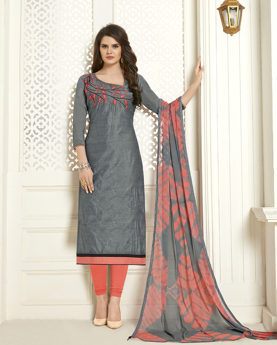 Pink And Sky Blue Fancy Unstitched Dress Material