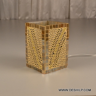 Golden And Multicolor Small Mosaic Table Lamp - Finish: Handmade
