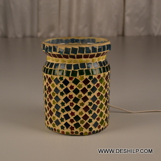 Multicolor Traditional Mosaic Handmade Glass Table Lamp - Shape: Round