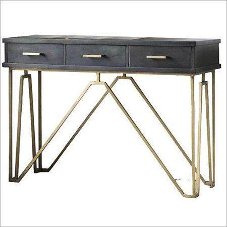 Handmade Solid Wood & Metal Study Table With 3 Drawers
