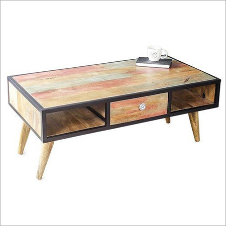 Hardwood Tea & Coffee Table - 42x22x17 Inches | Natural Mango Wood, Polished Finish, Pull-Out Drawer, Elegant Living Room Décor