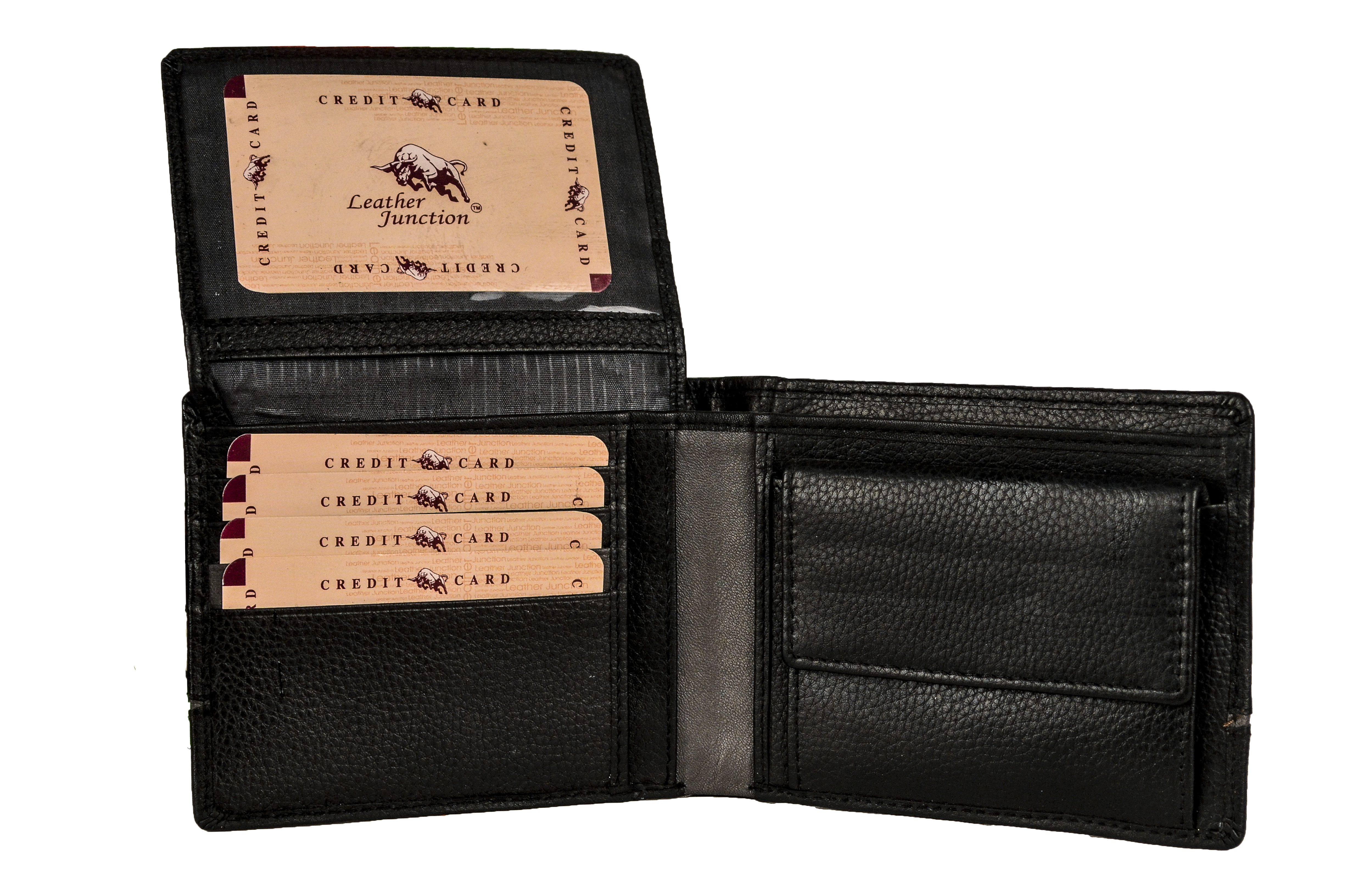 Black Men's Leather Grey Striped Wallet Size: 24*9*2 Cm