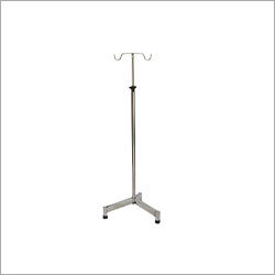 Saline Stand - Stainless Steel, Adjustable Height, Triangular Base, Double Hooks | Swivel Castors, Epoxy Coated, Heavy Duty Load Capacity, Easy Mobility