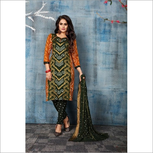 Fancy Bandhej Cotton Dress Material Bust Size: Bottom-2.10 Meter (M)