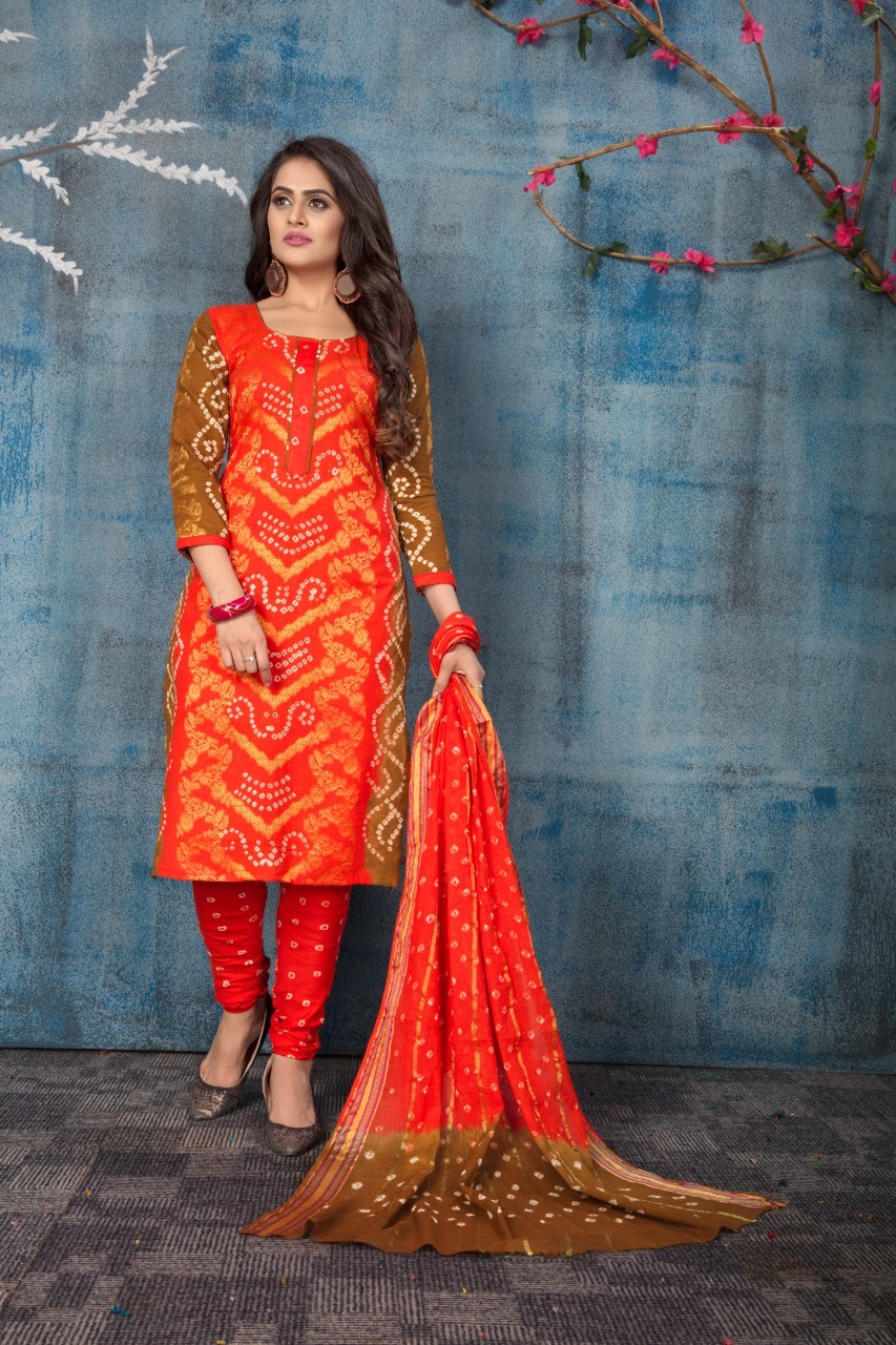 Fancy Bandhej Cotton Dress Material Bust Size: Bottom-2.10  Meter (M)