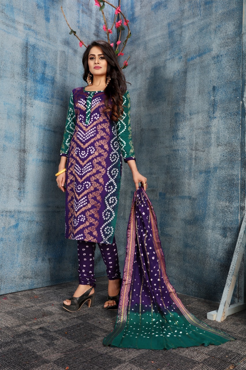 Fancy Bandhej Cotton Dress Material Bust Size: Bottom-2.10  Meter (M)