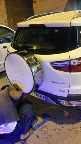 White & Silver Ecosport Stepney Cover