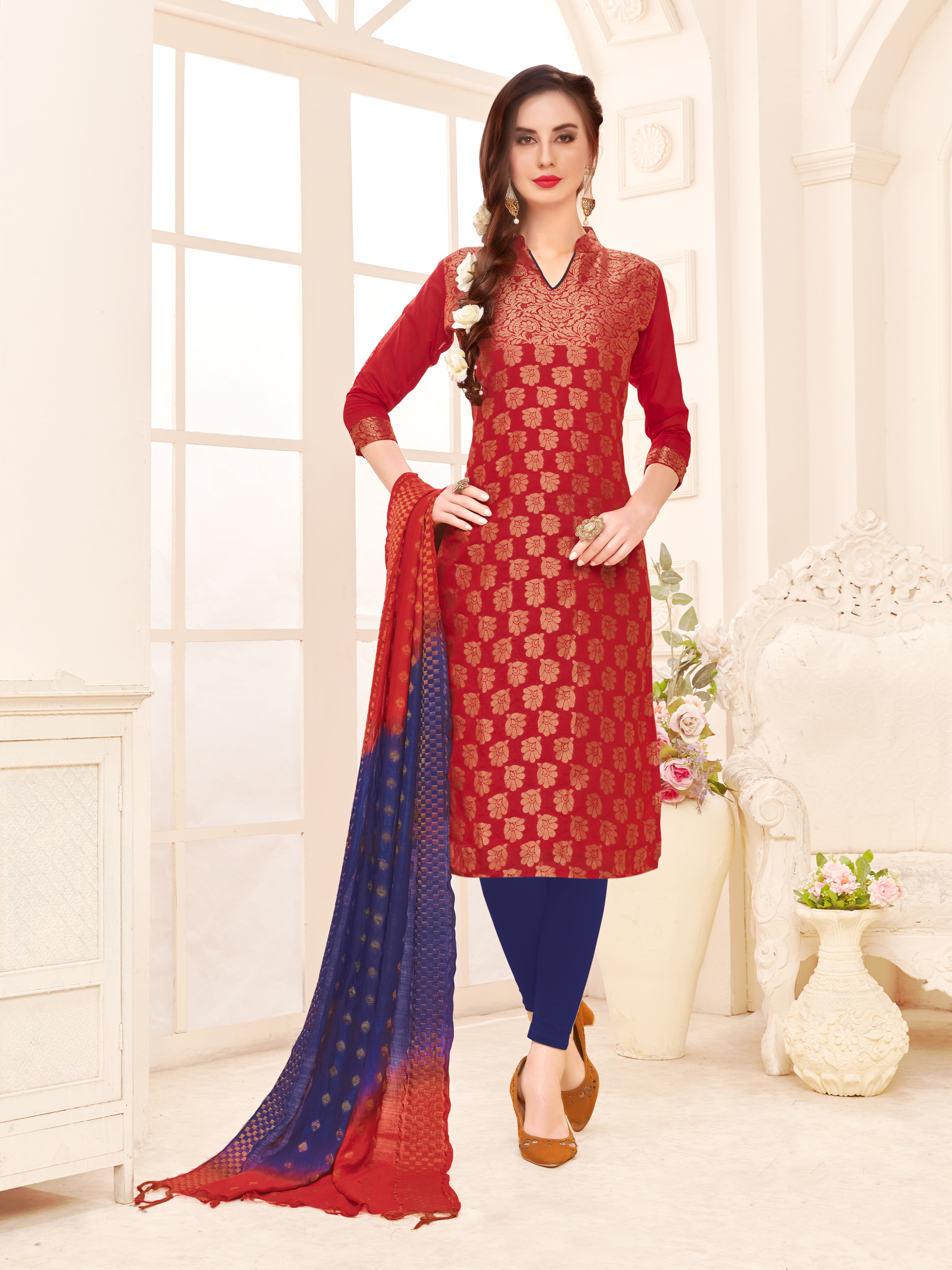 Orange And Black Banarasi Dress With Banarasi Dupatta