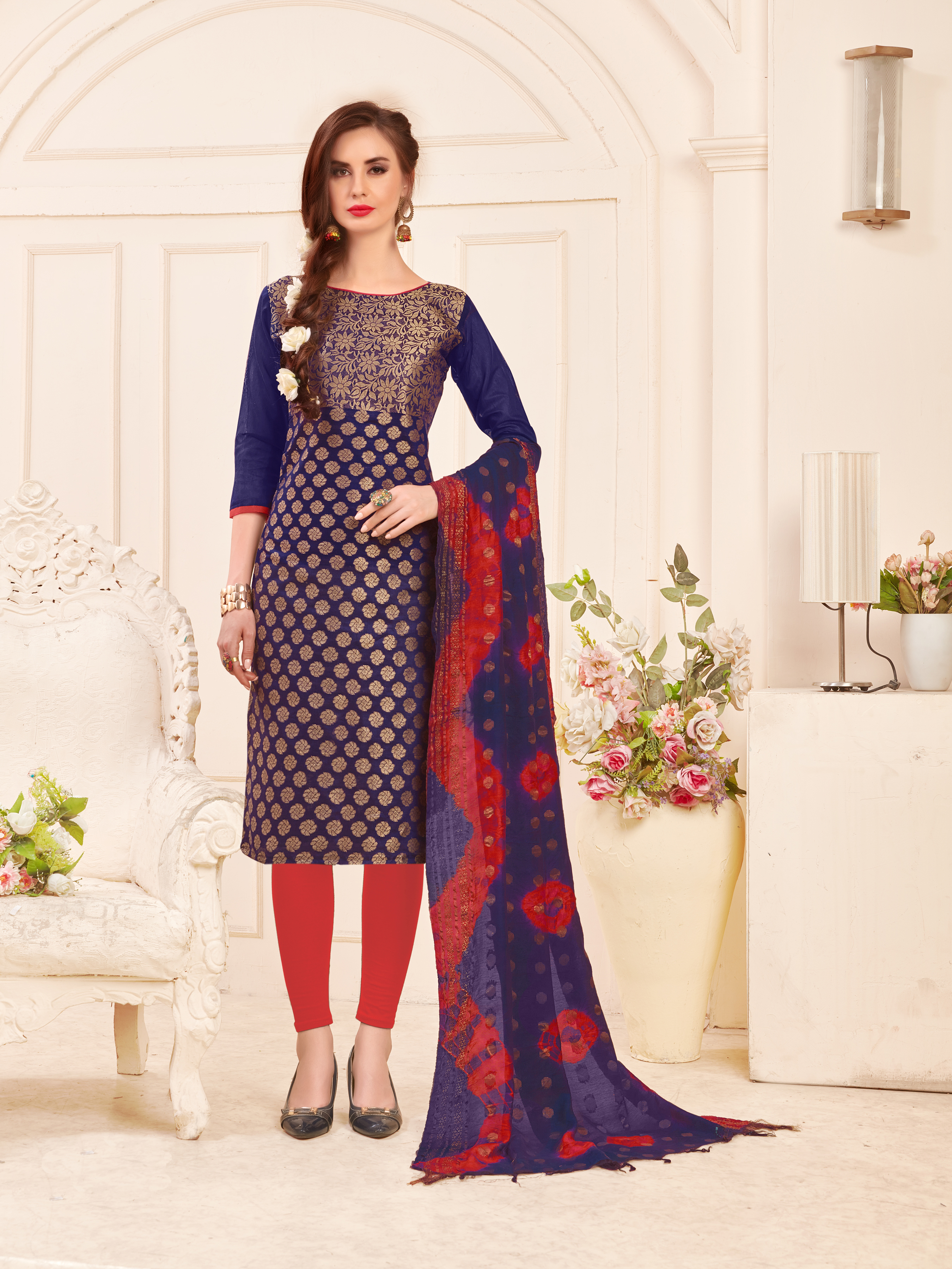 Orange And Black Banarasi Dress With Banarasi Dupatta