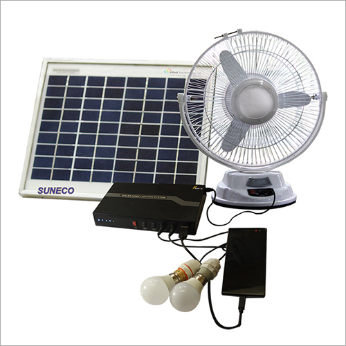 Solar Home Lighting System - Metal Alloys, Standard Size | 20wp PV, 12V 7AH Battery, 10W DC Fan, 2.5W LED Bulb, Mobile Charging Port, Energy Efficient Design, 300 Lumen Output