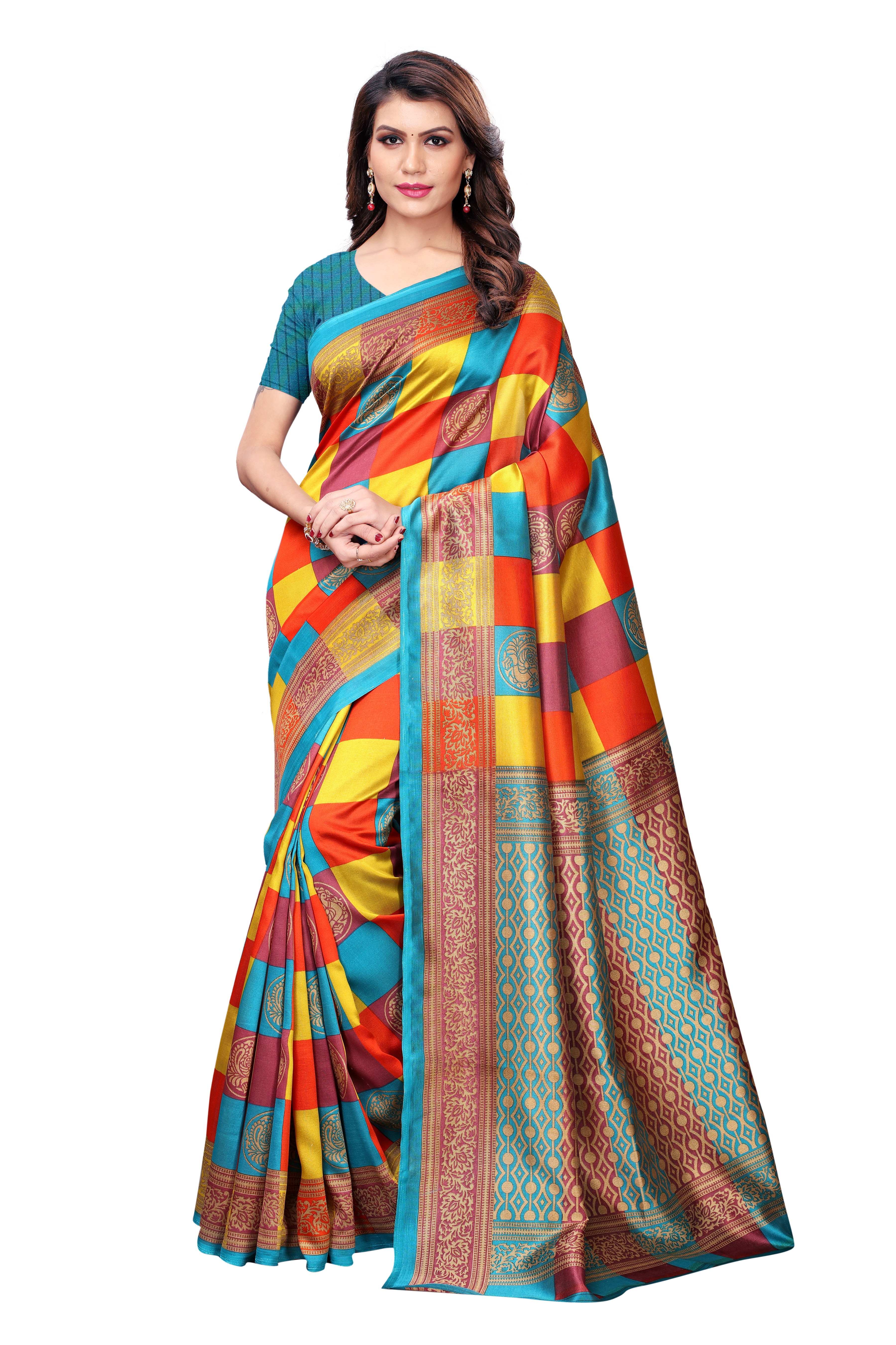 Mysore Silk Saree - Multicolor Printed, Kalamkari Design With Designer Pallu & Unstitched Blouse Piece
