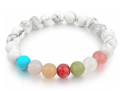 Round Brilliant Cut Hawolite With 7 Chakra Bracelet