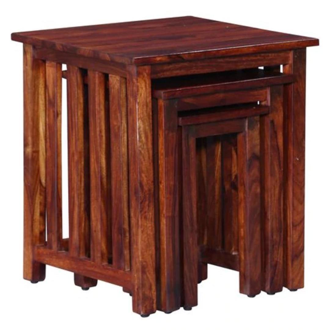 Handmade Hardwood Square Set Of 3 Nesting Tables