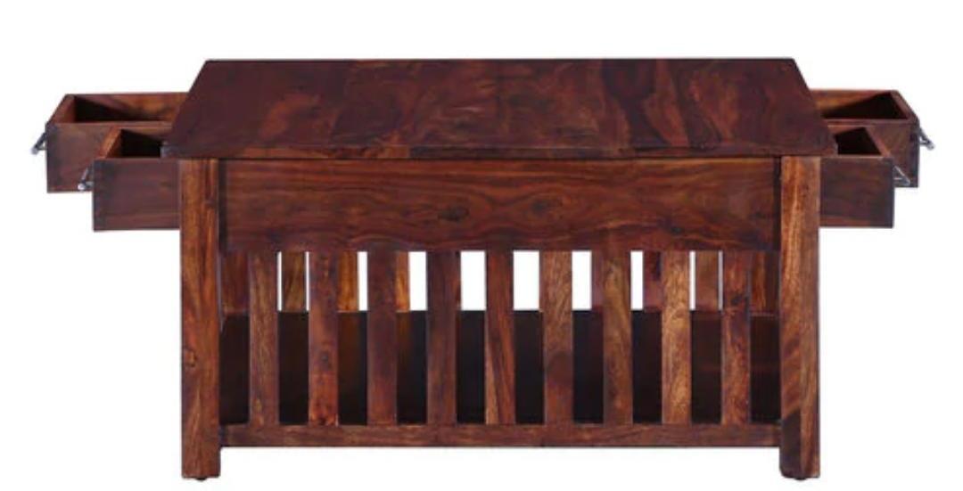 Handmade Solid Wood Strip Design Center Table With 4 Drawers