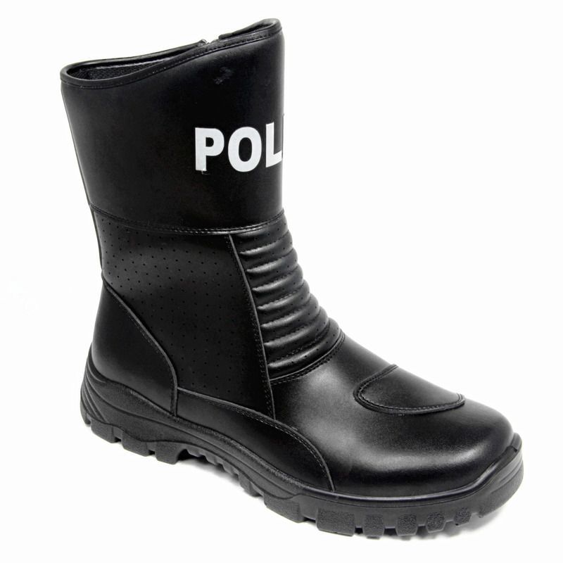 Black Police Offier Pu Rubber Dual Density Sole Rider Boot