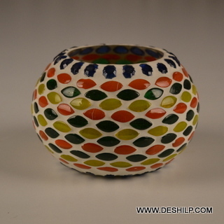 Round Shaped Mosaic Handmade Glass Votive - Product Type: Tea Light Holder