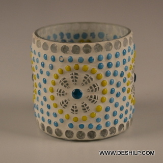 Glass T Light Candle Holder With Mosaic