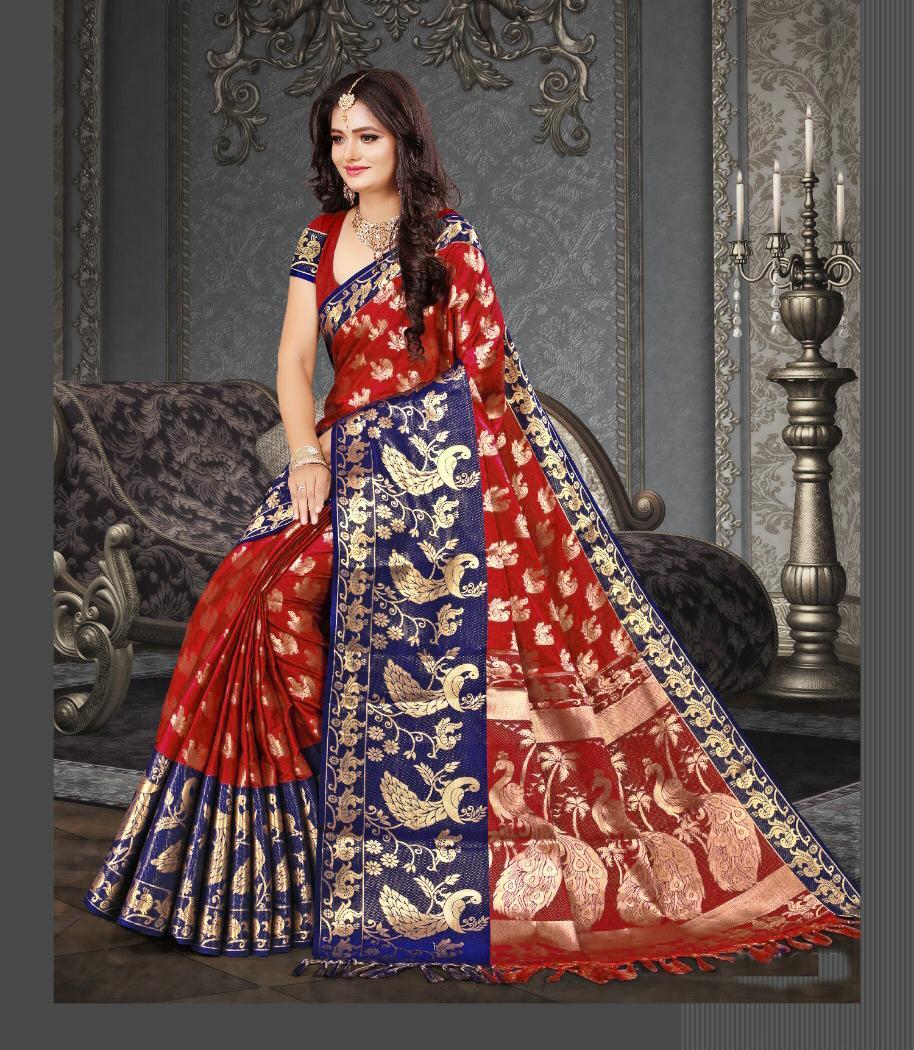 Mulit Golden Zari Rich Pallu Cotton Silk Saree With Jhalar (Tesslas)